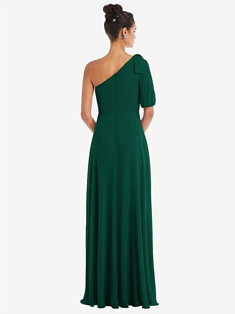 【STYLE: TH048】Bow One-Shoulder Flounce Sleeve Maxi Dress【COLOR: Hunter Green】