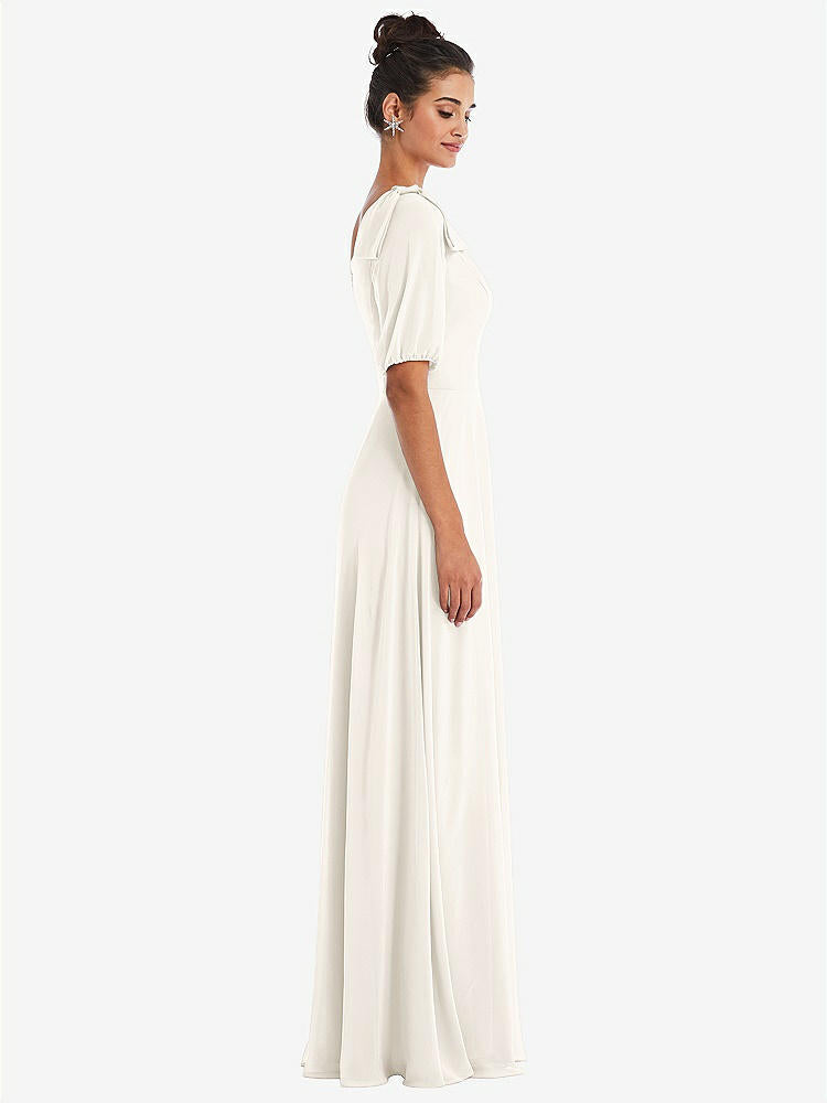【STYLE: TH048】Bow One-Shoulder Flounce Sleeve Maxi Dress【COLOR: Ivory】