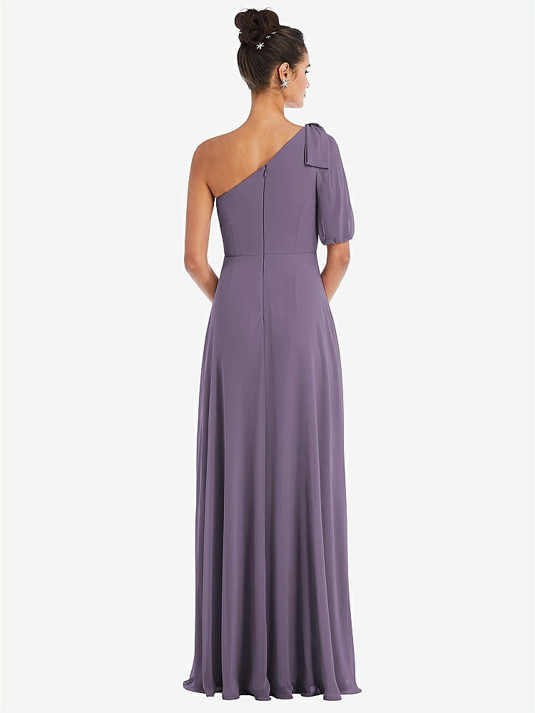 【NEW】【STYLE: TH048】弓 ワンショルダー フラウンス 袖 マキシ ドレス【COLOR: Lavender】【SIZE: 00-30W】