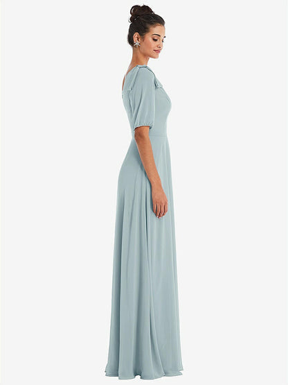 【NEW】【STYLE: TH048】弓 ワンショルダー フラウンス 袖 マキシ ドレス【COLOR: Morning Sky】【SIZE: 00-30W】