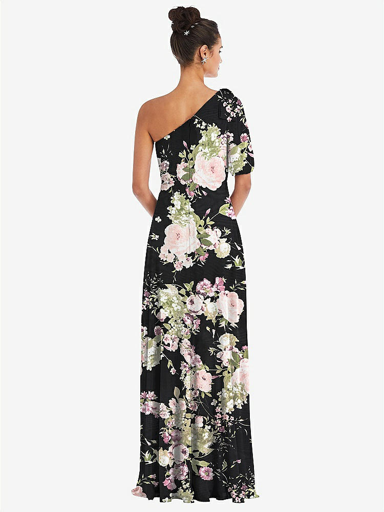 【NEW】【STYLE: TH048】弓 ワンショルダー フラウンス 袖 マキシ ドレス【COLOR: Noir Garden】【SIZE: 00-30W】