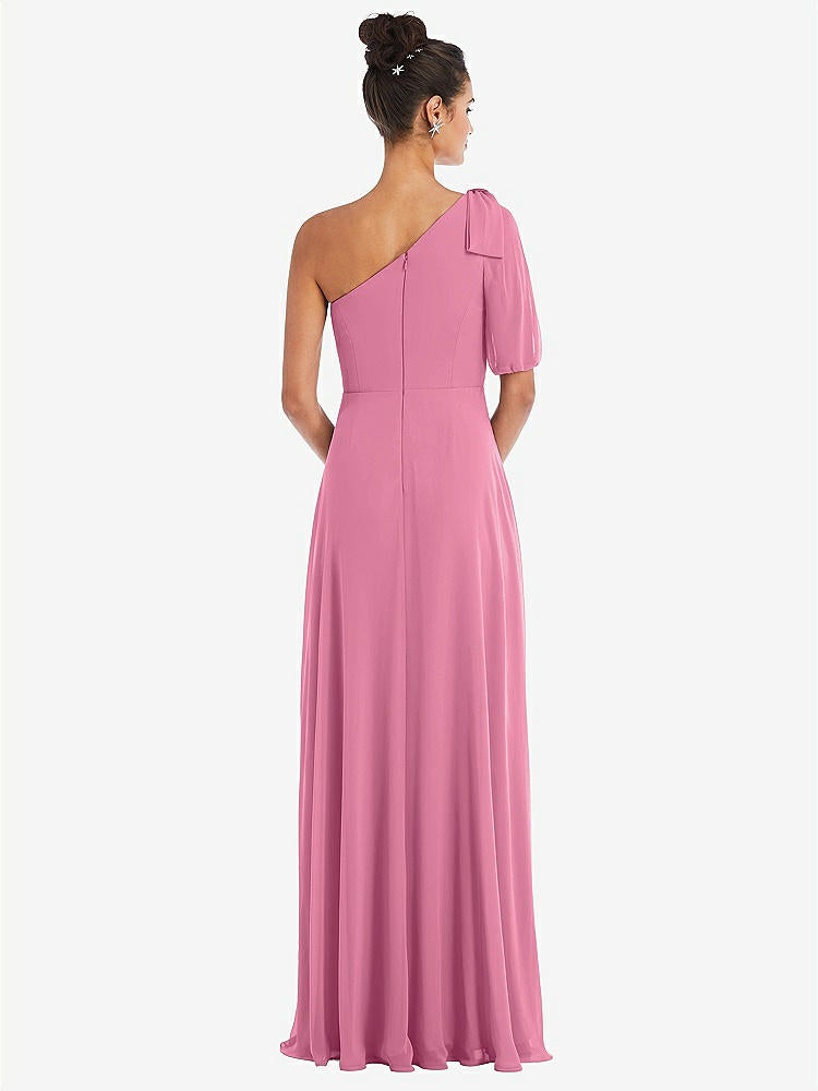 【STYLE: TH048】Bow One-Shoulder Flounce Sleeve Maxi Dress【COLOR: Orchid Pink】