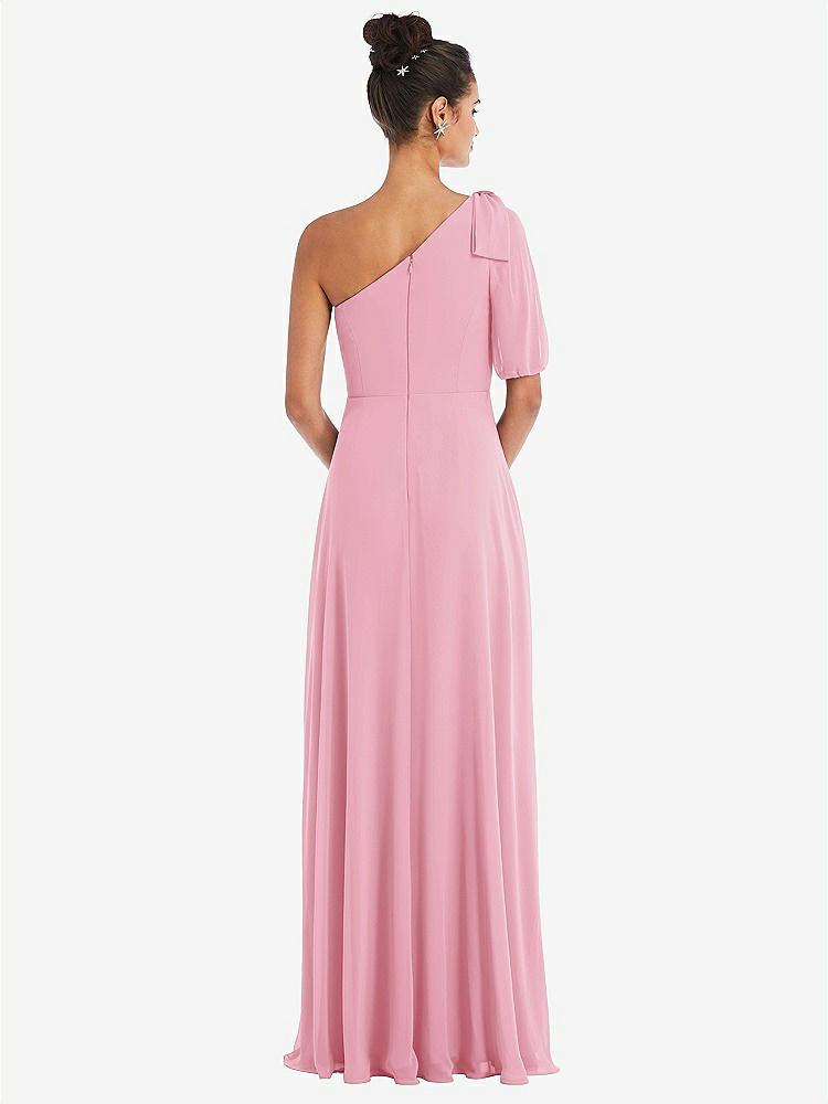 【STYLE: TH048】Bow One-Shoulder Flounce Sleeve Maxi Dress【COLOR: Peony Pink】