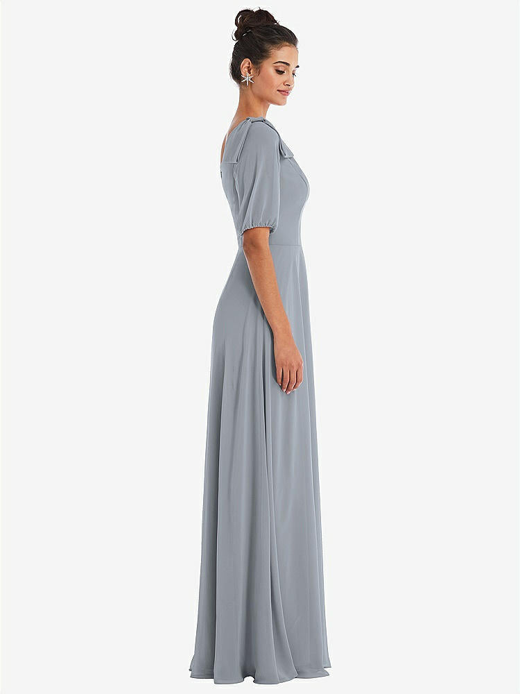 【STYLE: TH048】Bow One-Shoulder Flounce Sleeve Maxi Dress【COLOR: Platinum】