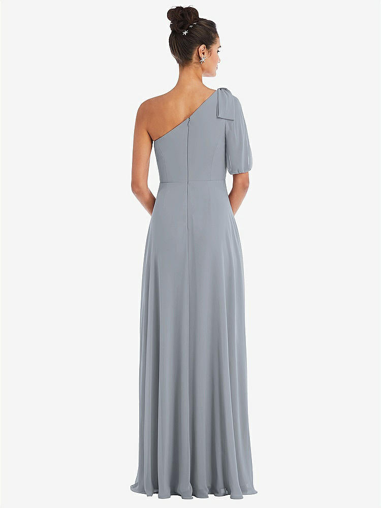 【STYLE: TH048】Bow One-Shoulder Flounce Sleeve Maxi Dress【COLOR: Platinum】