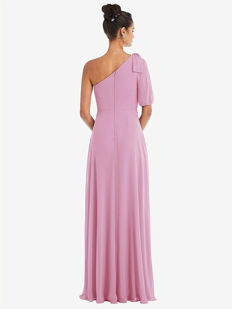 【STYLE: TH048】Bow One-Shoulder Flounce Sleeve Maxi Dress【COLOR: Powder Pink】