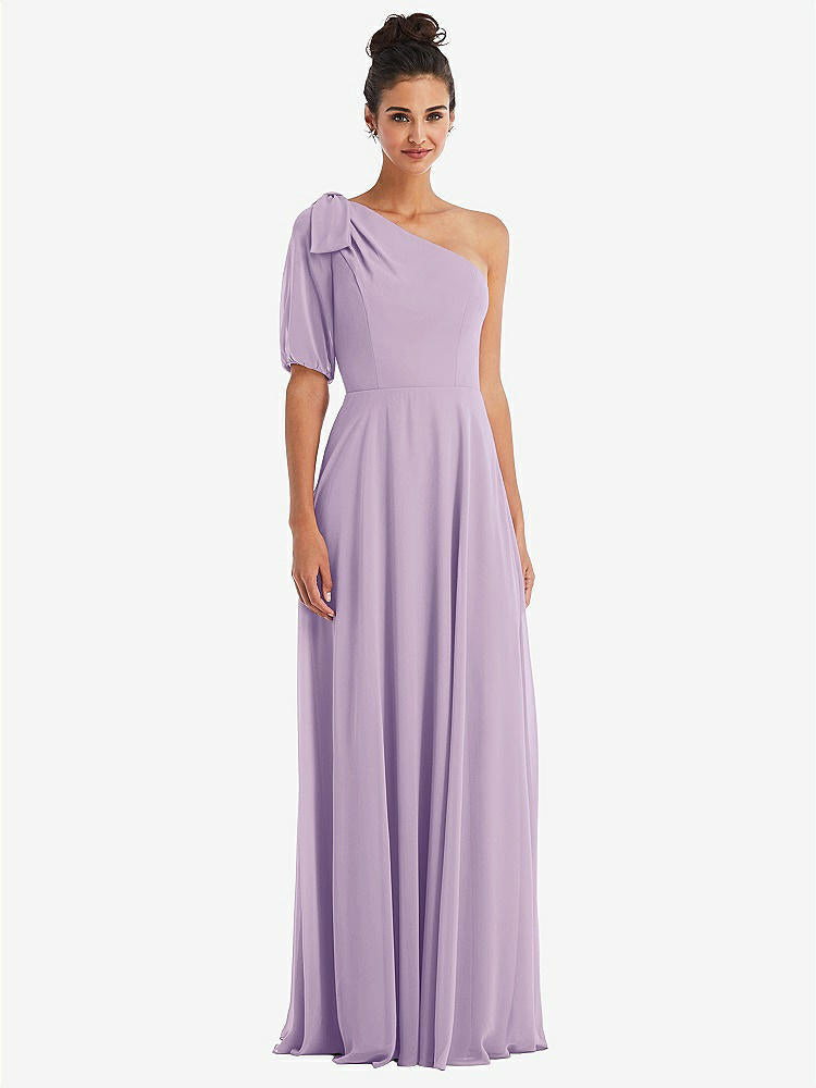 【NEW】【STYLE: TH048】弓 ワンショルダー フラウンス 袖 マキシ ドレス【COLOR: Pale Purple】【SIZE: 00-30W】