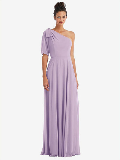 【NEW】【STYLE: TH048】弓 ワンショルダー フラウンス 袖 マキシ ドレス【COLOR: Pale Purple】【SIZE: 00-30W】