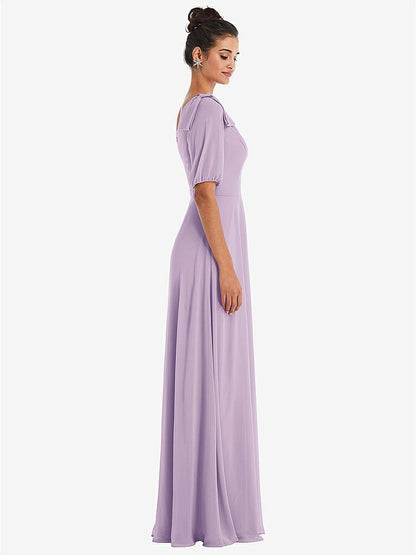 【NEW】【STYLE: TH048】弓 ワンショルダー フラウンス 袖 マキシ ドレス【COLOR: Pale Purple】【SIZE: 00-30W】
