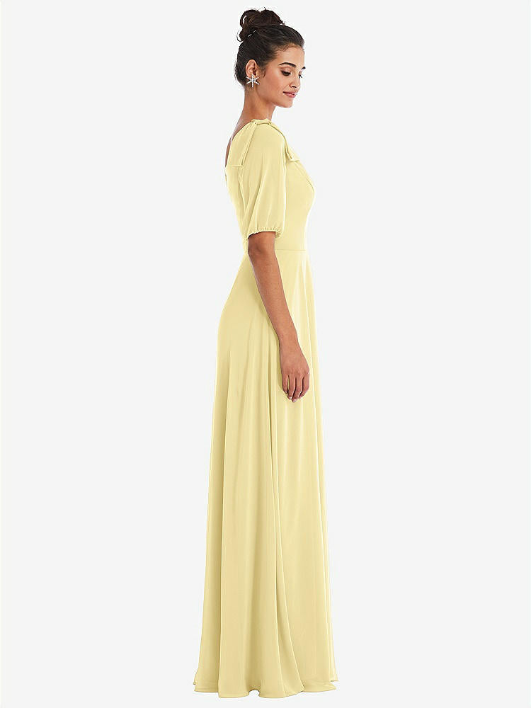 【STYLE: TH048】Bow One-Shoulder Flounce Sleeve Maxi Dress【COLOR: Pale Yellow】