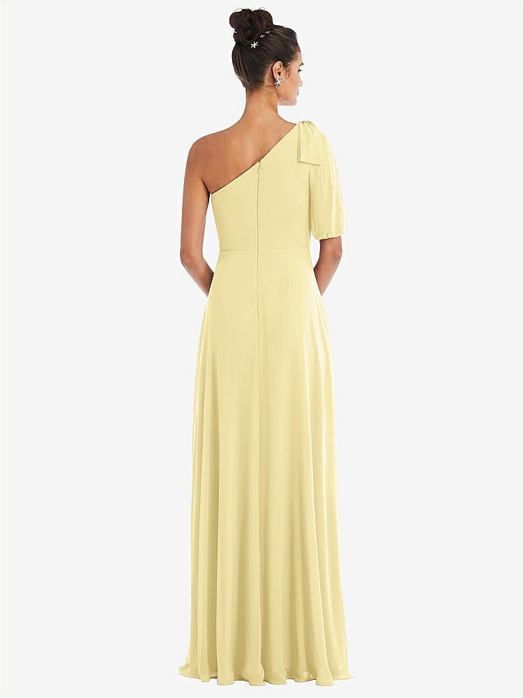 【STYLE: TH048】Bow One-Shoulder Flounce Sleeve Maxi Dress【COLOR: Pale Yellow】