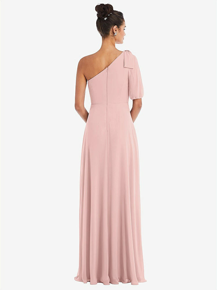 【STYLE: TH048】Bow One-Shoulder Flounce Sleeve Maxi Dress【COLOR: Rose - PANTONE Rose Quartz】