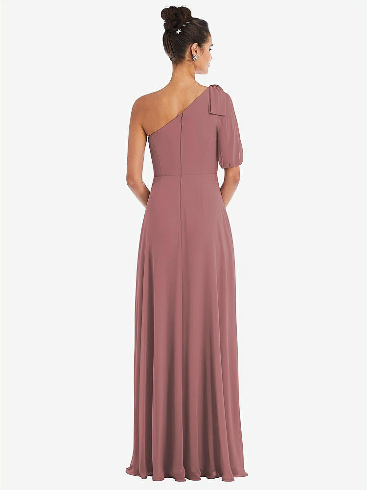 【STYLE: TH048】Bow One-Shoulder Flounce Sleeve Maxi Dress【COLOR: Rosewood】