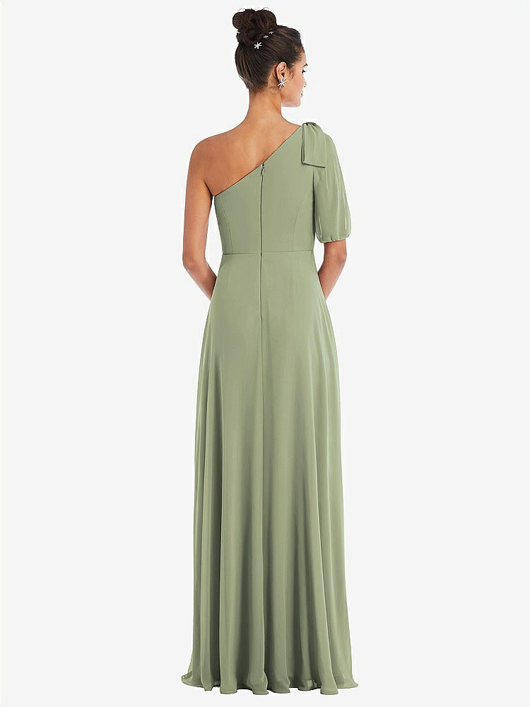 【STYLE: TH048】Bow One-Shoulder Flounce Sleeve Maxi Dress【COLOR: Sage】