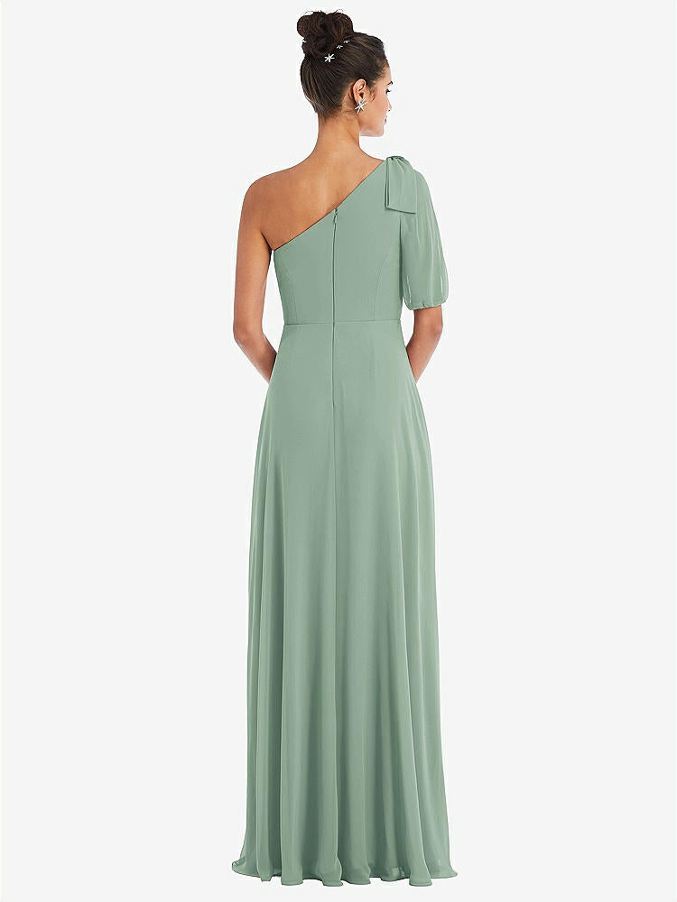 【STYLE: TH048】Bow One-Shoulder Flounce Sleeve Maxi Dress【COLOR: Seagrass】
