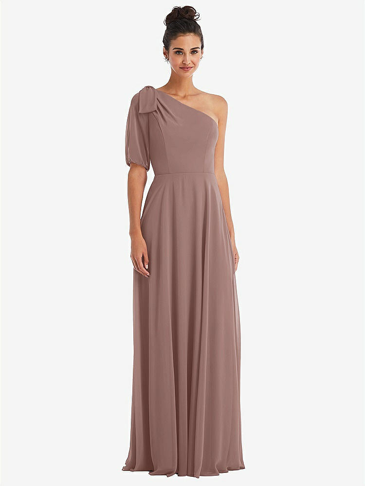 【STYLE: TH048】Bow One-Shoulder Flounce Sleeve Maxi Dress【COLOR: Sienna】