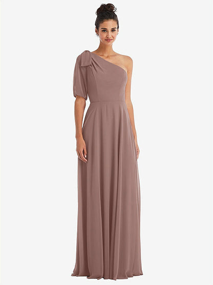 【STYLE: TH048】Bow One-Shoulder Flounce Sleeve Maxi Dress【COLOR: Sienna】
