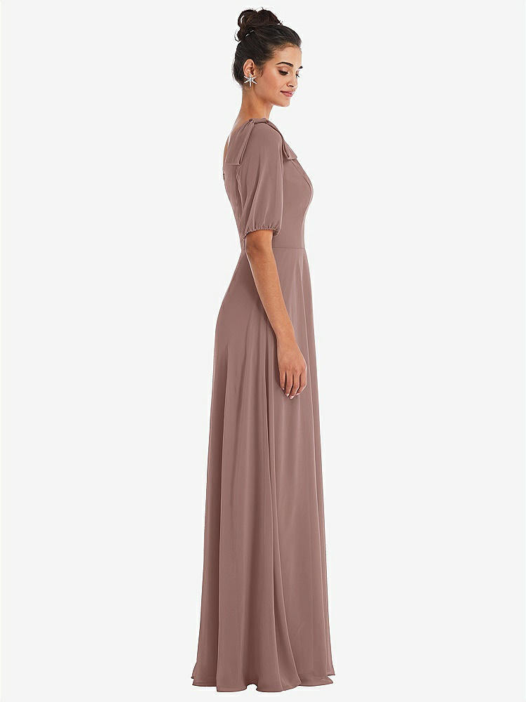 【STYLE: TH048】Bow One-Shoulder Flounce Sleeve Maxi Dress【COLOR: Sienna】