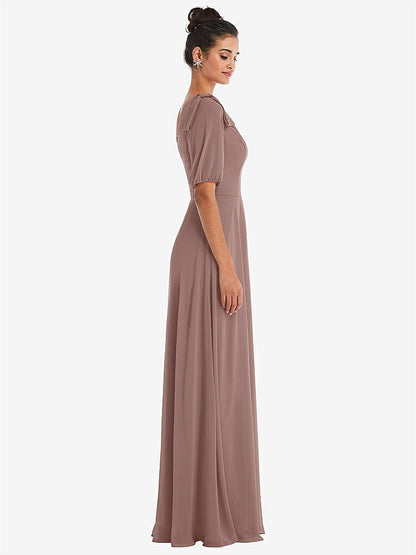 【STYLE: TH048】Bow One-Shoulder Flounce Sleeve Maxi Dress【COLOR: Sienna】