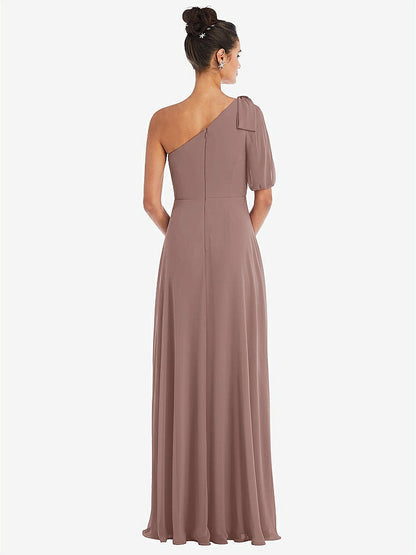 【STYLE: TH048】Bow One-Shoulder Flounce Sleeve Maxi Dress【COLOR: Sienna】