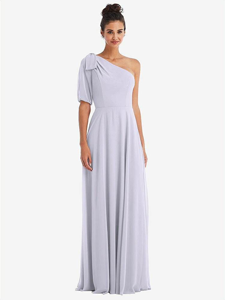 【STYLE: TH048】Bow One-Shoulder Flounce Sleeve Maxi Dress【COLOR: Silver Dove】
