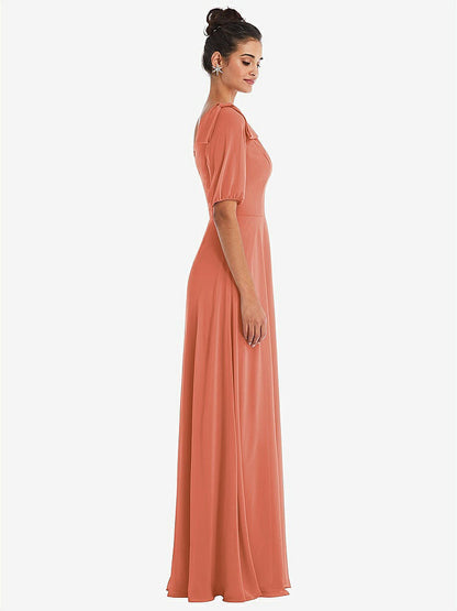 【STYLE: TH048】Bow One-Shoulder Flounce Sleeve Maxi Dress【COLOR: Terracotta Copper】