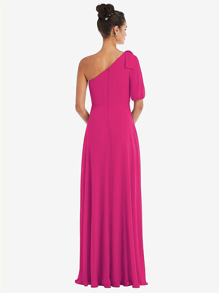 【STYLE: TH048】Bow One-Shoulder Flounce Sleeve Maxi Dress【COLOR: Think Pink】