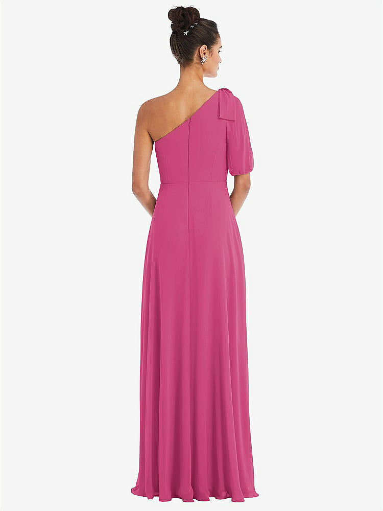 【STYLE: TH048】Bow One-Shoulder Flounce Sleeve Maxi Dress【COLOR: Tea Rose】