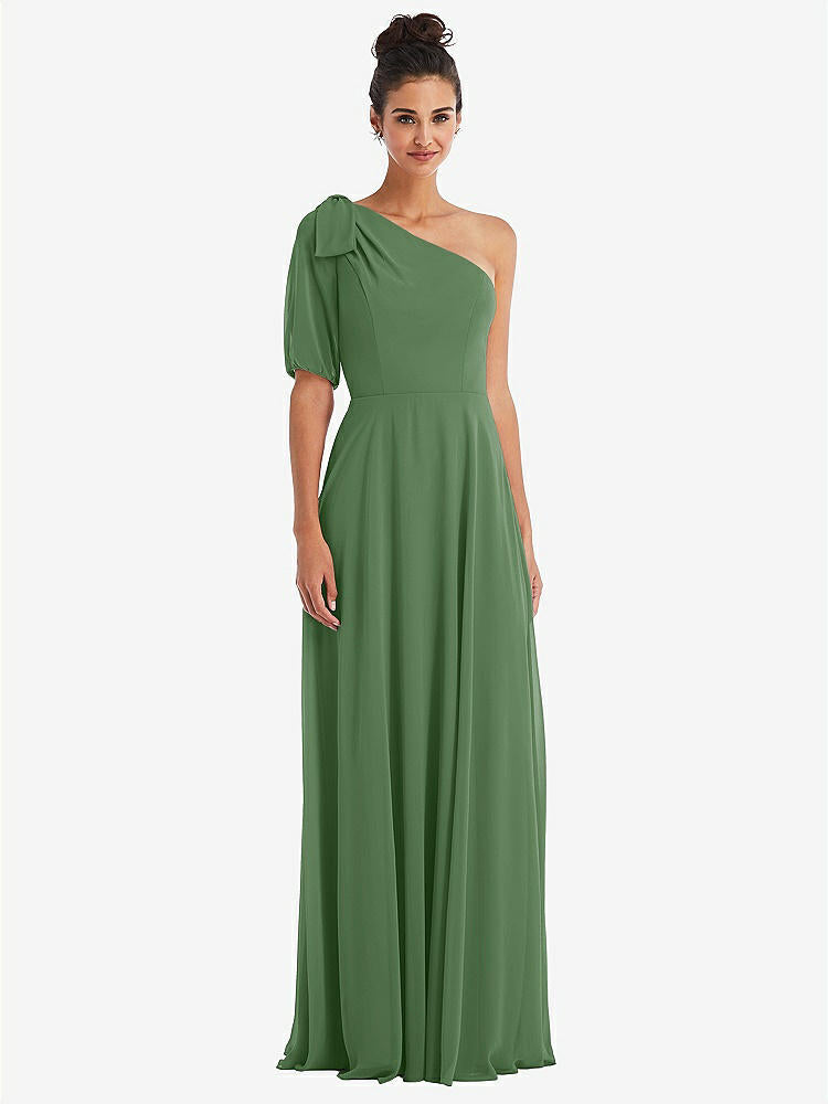 【STYLE: TH048】Bow One-Shoulder Flounce Sleeve Maxi Dress【COLOR: Vineyard Green】