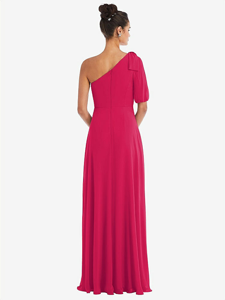 【STYLE: TH048】Bow One-Shoulder Flounce Sleeve Maxi Dress【COLOR: Vivid Pink】