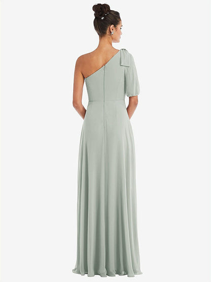 【STYLE: TH048】Bow One-Shoulder Flounce Sleeve Maxi Dress【COLOR: Willow Green】