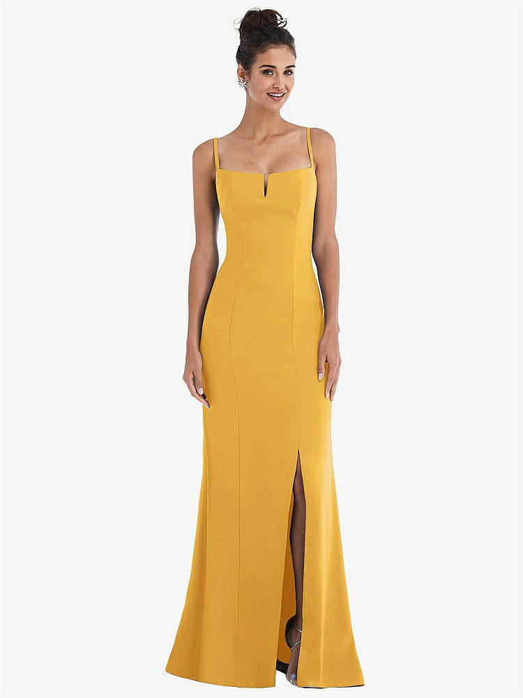 【NEW】【STYLE: TH049】ノッチ クレープ トランペット ガウン 前面 スリット【COLOR: NYC Yellow】【SIZE: 00-30W】