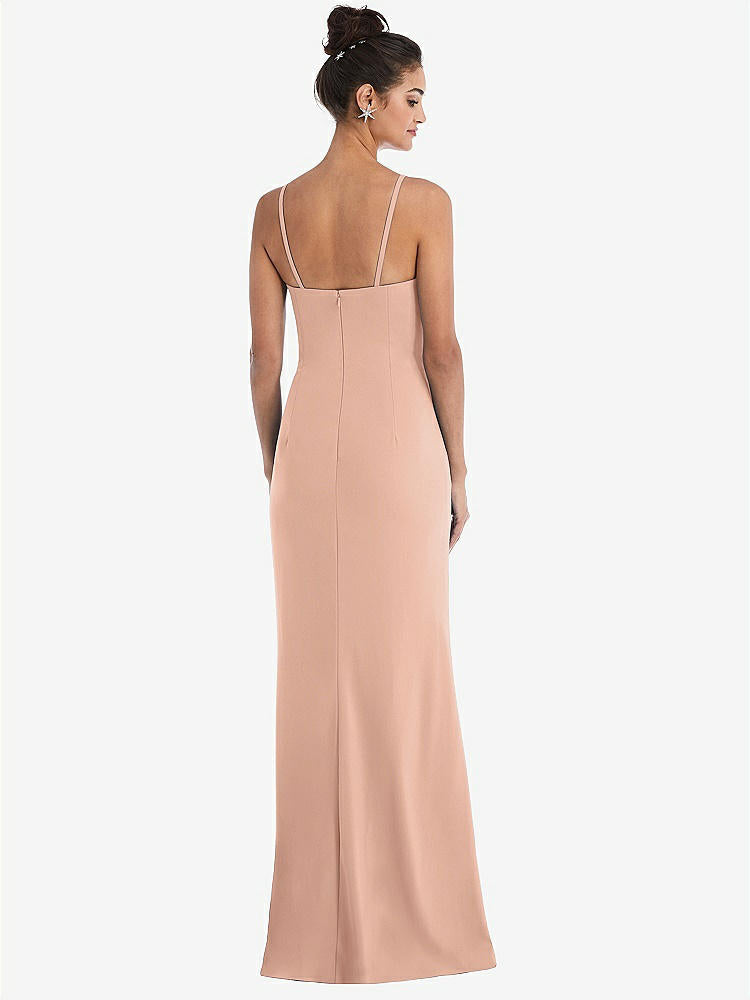 【NEW】【STYLE: TH049】ノッチ クレープ トランペット ガウン 前面 スリット【COLOR: Pale Peach】【SIZE: 00-30W】