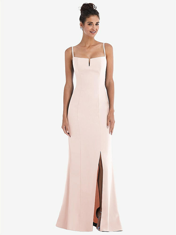 【NEW】【STYLE: TH049】ノッチ クレープ トランペット ガウン 前面 スリット【COLOR: Blush】【SIZE: 00-30W】