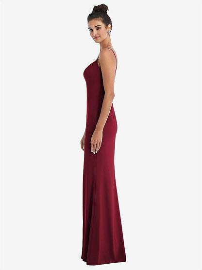 【NEW】【STYLE: TH049】ノッチ クレープ トランペット ガウン 前面 スリット【COLOR: Burgundy】【SIZE: 00-30W】
