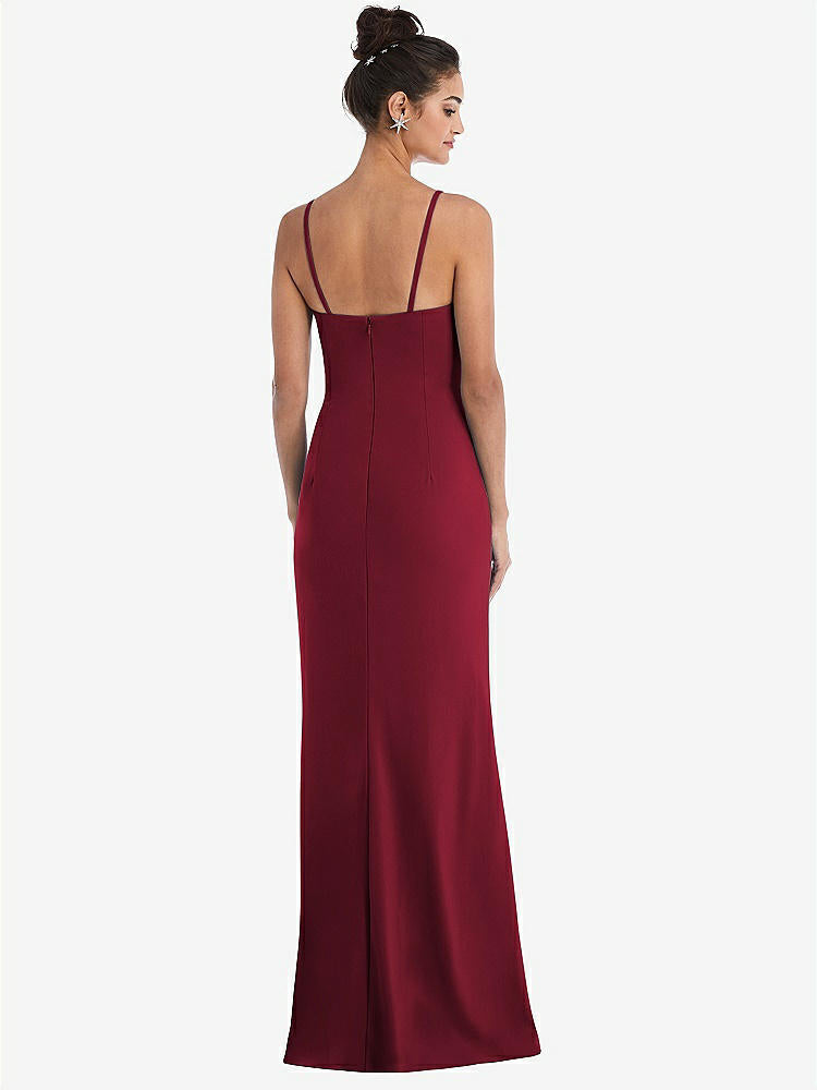 【NEW】【STYLE: TH049】ノッチ クレープ トランペット ガウン 前面 スリット【COLOR: Burgundy】【SIZE: 00-30W】