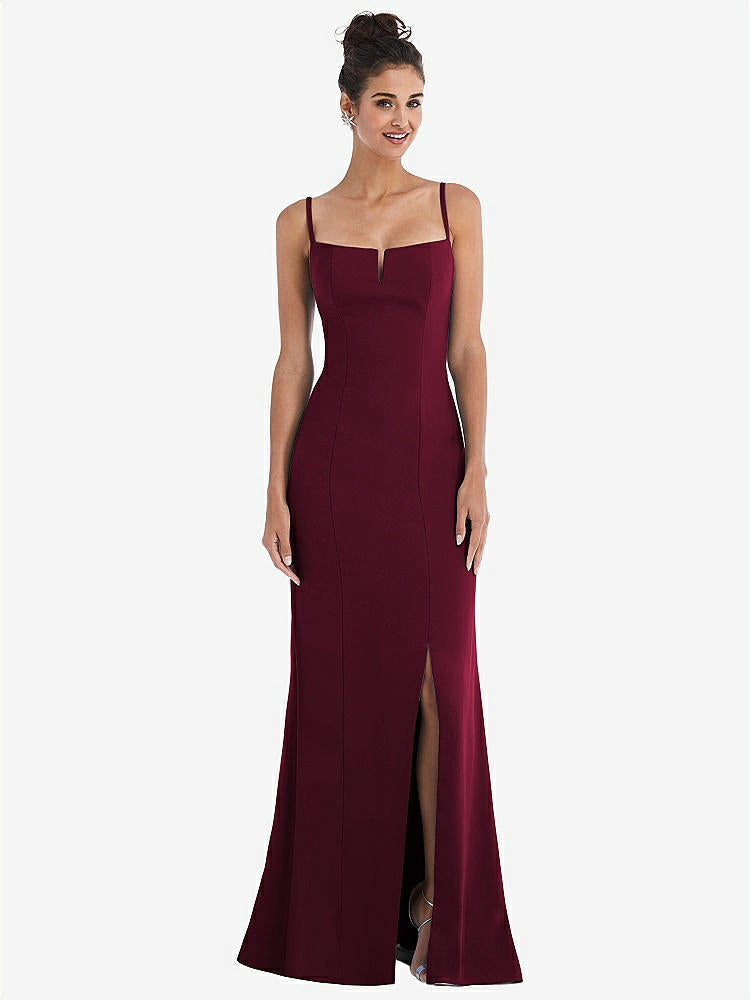 【NEW】【STYLE: TH049】ノッチ クレープ トランペット ガウン 前面 スリット【COLOR: Cabernet】【SIZE: 00-30W】