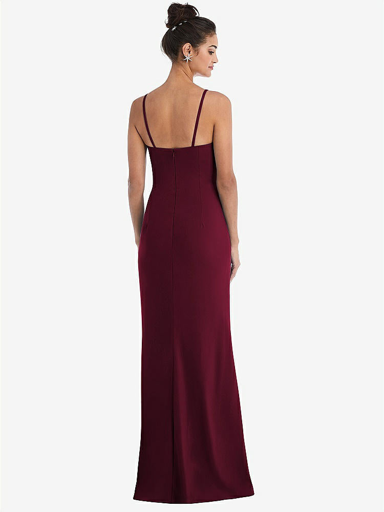 【NEW】【STYLE: TH049】ノッチ クレープ トランペット ガウン 前面 スリット【COLOR: Cabernet】【SIZE: 00-30W】