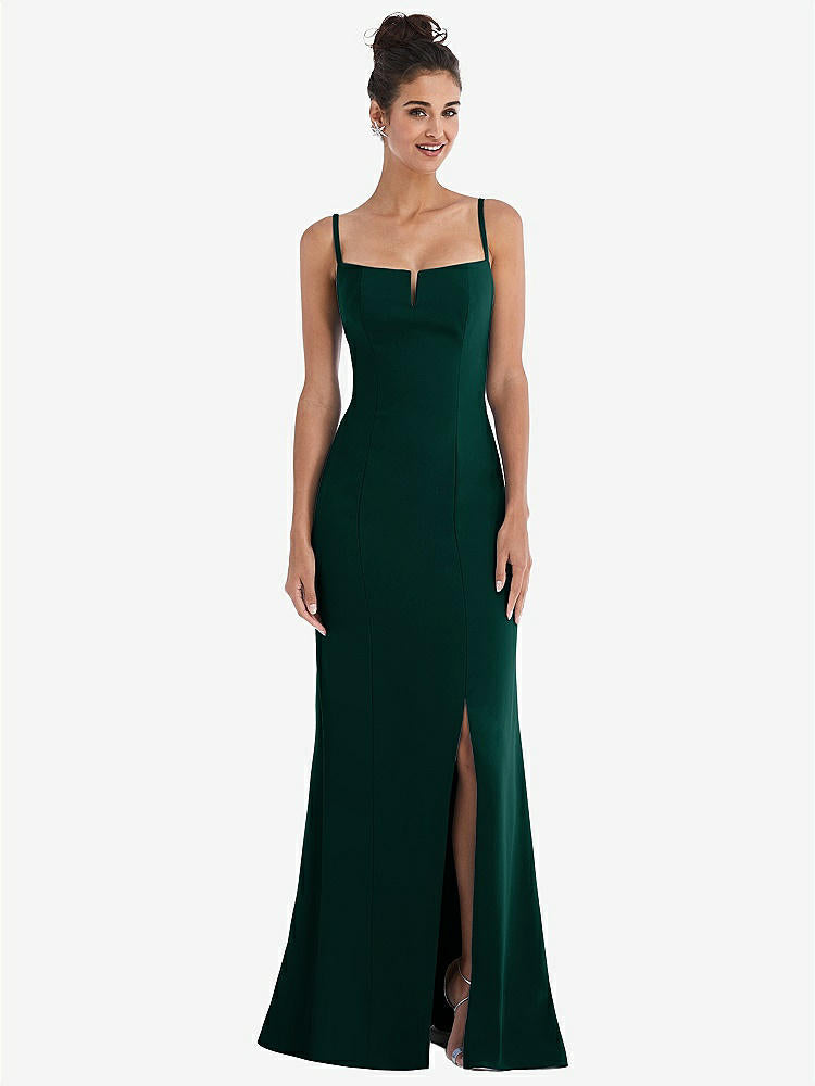 【NEW】【STYLE: TH049】ノッチ クレープ トランペット ガウン 前面 スリット【COLOR: Evergreen】【SIZE: 00-30W】