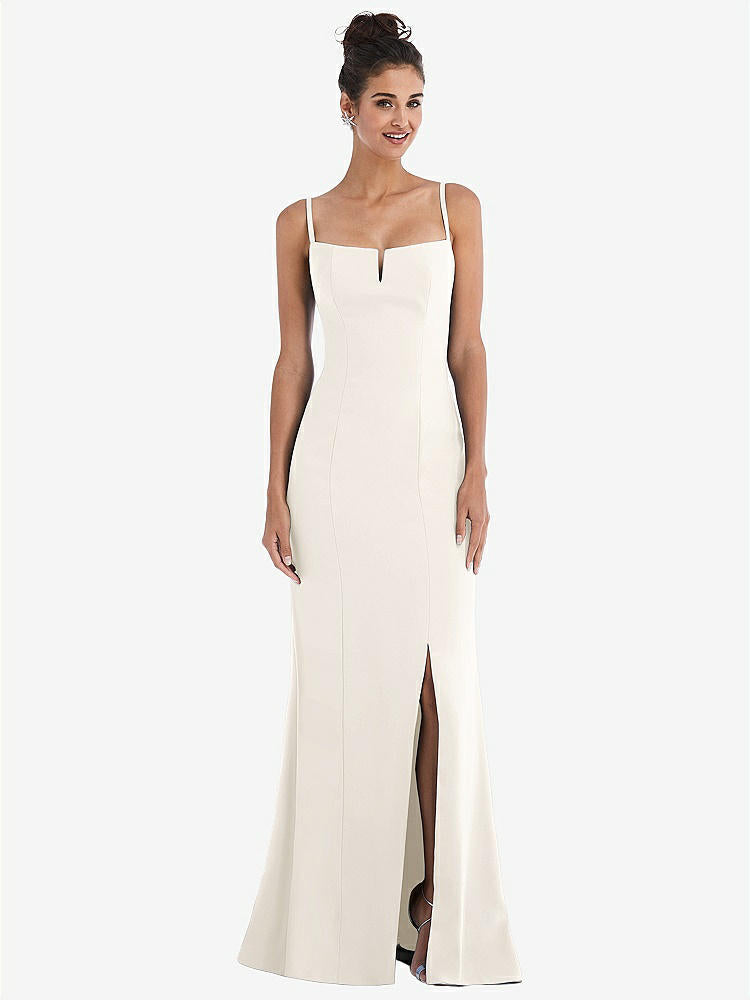 【STYLE: TH049】Notch Crepe Trumpet Gown with Front Slit【COLOR: Ivory】