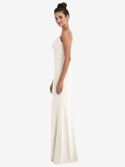 【STYLE: TH049】Notch Crepe Trumpet Gown with Front Slit【COLOR: Ivory】