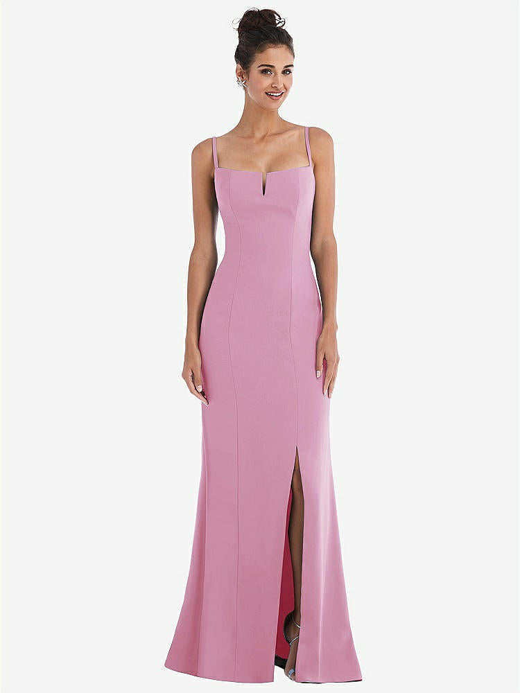 【NEW】【STYLE: TH049】ノッチ クレープ トランペット ガウン 前面 スリット【COLOR: Powder Pink】【SIZE: 00-30W】