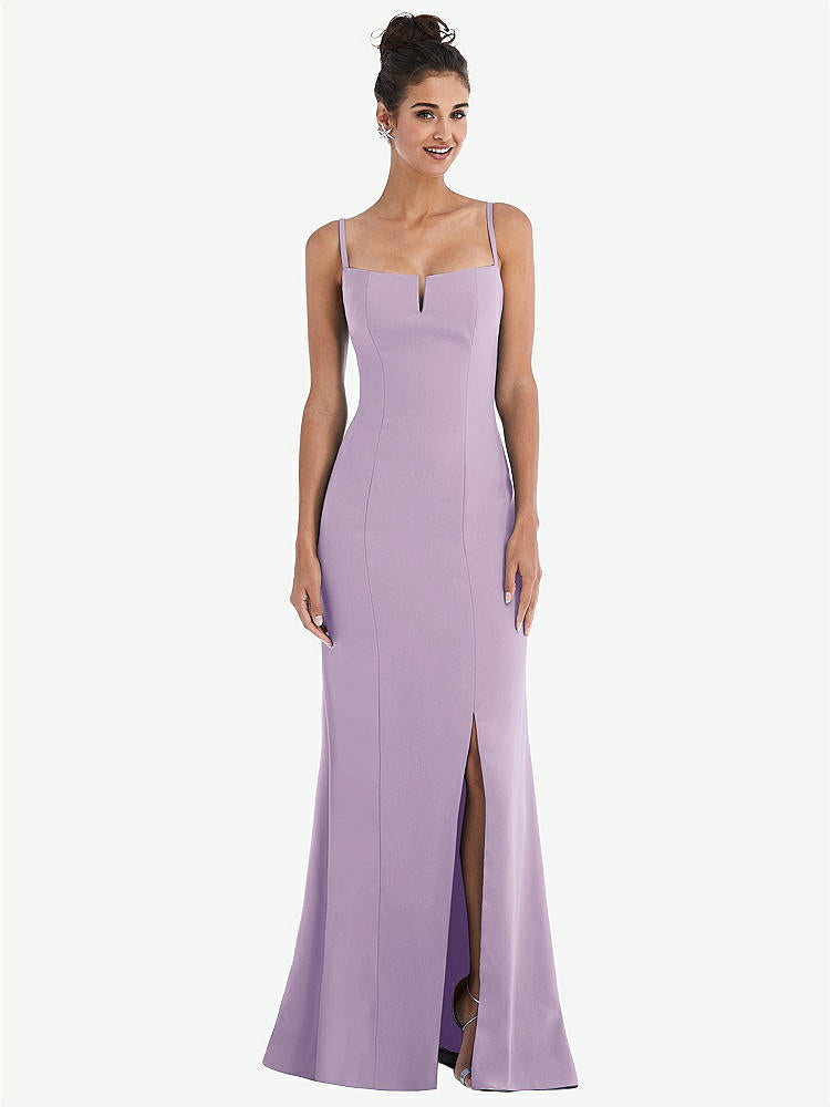 【NEW】【STYLE: TH049】ノッチ クレープ トランペット ガウン 前面 スリット【COLOR: Pale Purple】【SIZE: 00-30W】