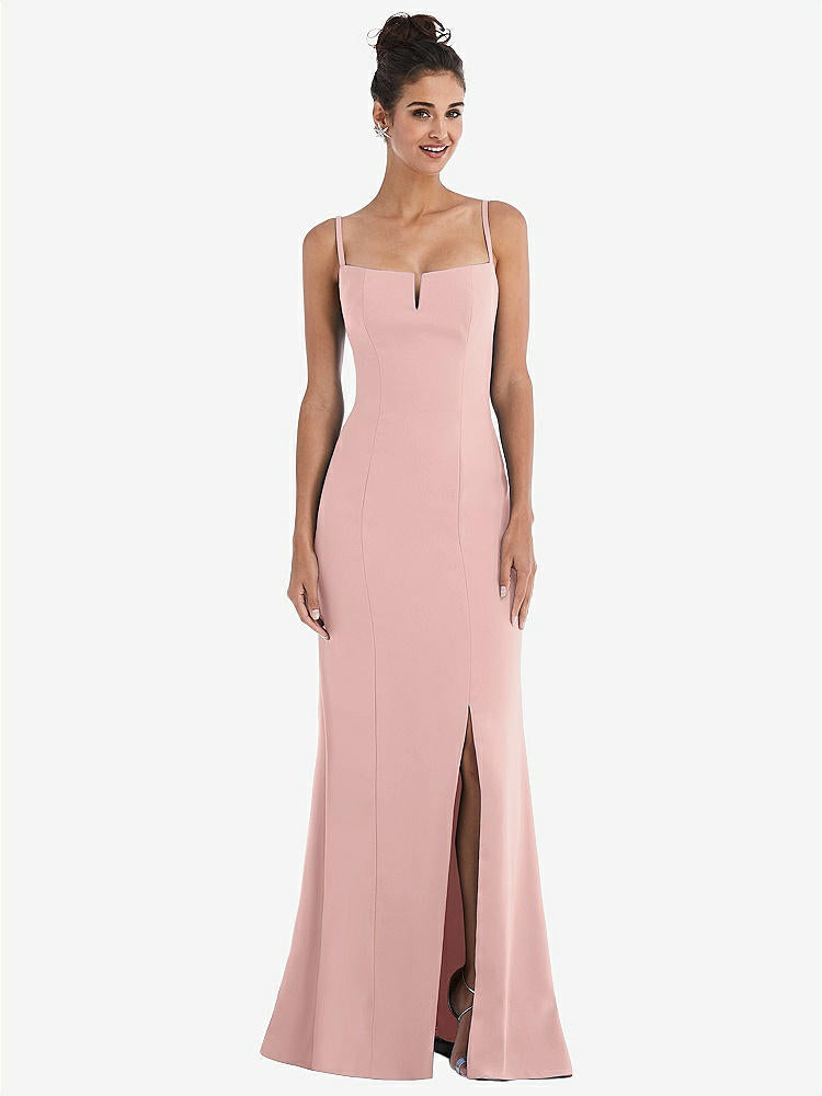 【STYLE: TH049】Notch Crepe Trumpet Gown with Front Slit【COLOR: Rose - PANTONE Rose Quartz】