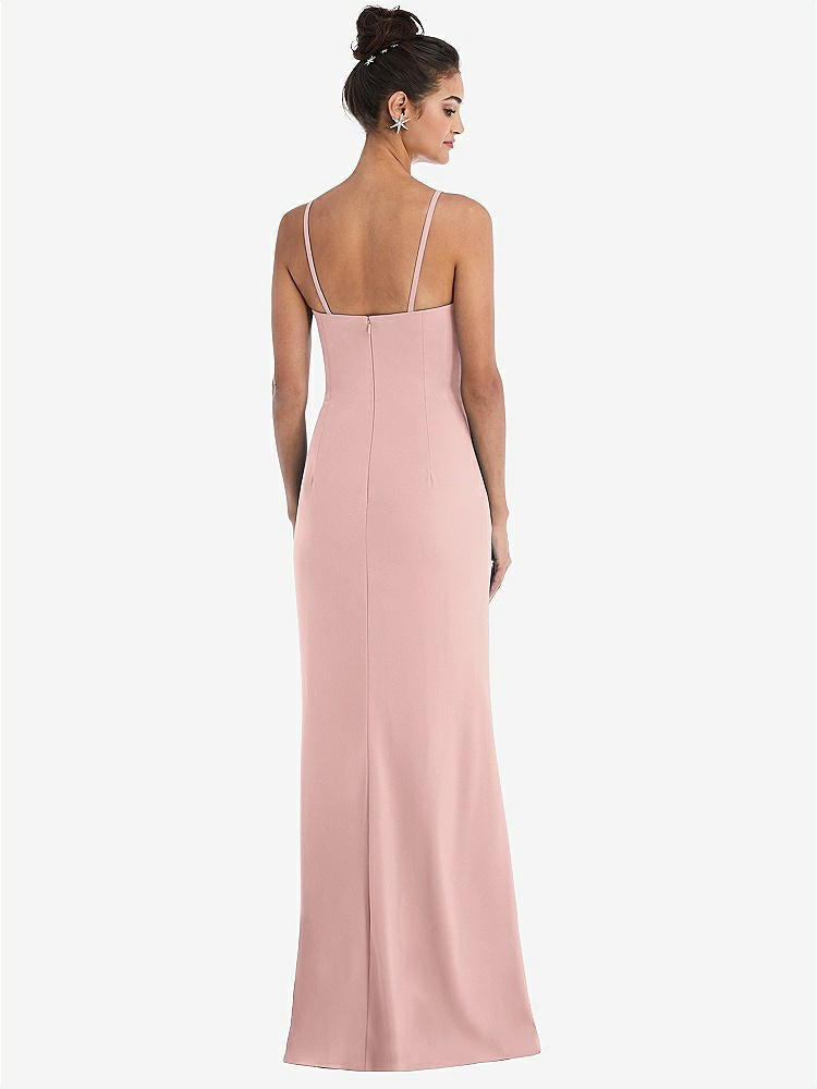 【STYLE: TH049】Notch Crepe Trumpet Gown with Front Slit【COLOR: Rose - PANTONE Rose Quartz】