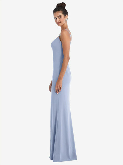 【NEW】【STYLE: TH049】ノッチ クレープ トランペット ガウン 前面 スリット【COLOR: Sky Blue】【SIZE: 00-30W】