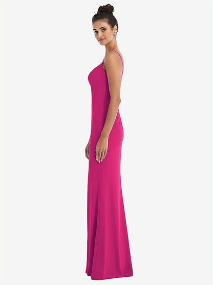 【NEW】【STYLE: TH049】ノッチ クレープ トランペット ガウン 前面 スリット【COLOR: Think Pink】【SIZE: 00-30W】