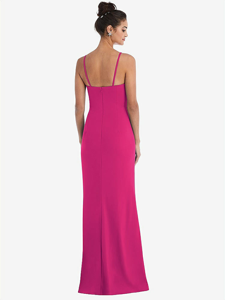 【STYLE: TH049】Notch Crepe Trumpet Gown with Front Slit【COLOR: Think Pink】