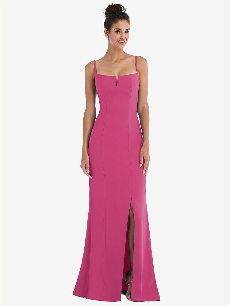 【STYLE: TH049】Notch Crepe Trumpet Gown with Front Slit【COLOR: Tea Rose】
