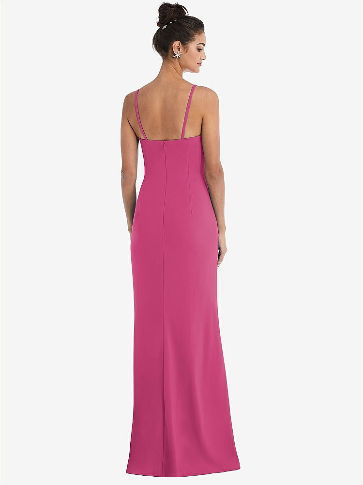【STYLE: TH049】Notch Crepe Trumpet Gown with Front Slit【COLOR: Tea Rose】